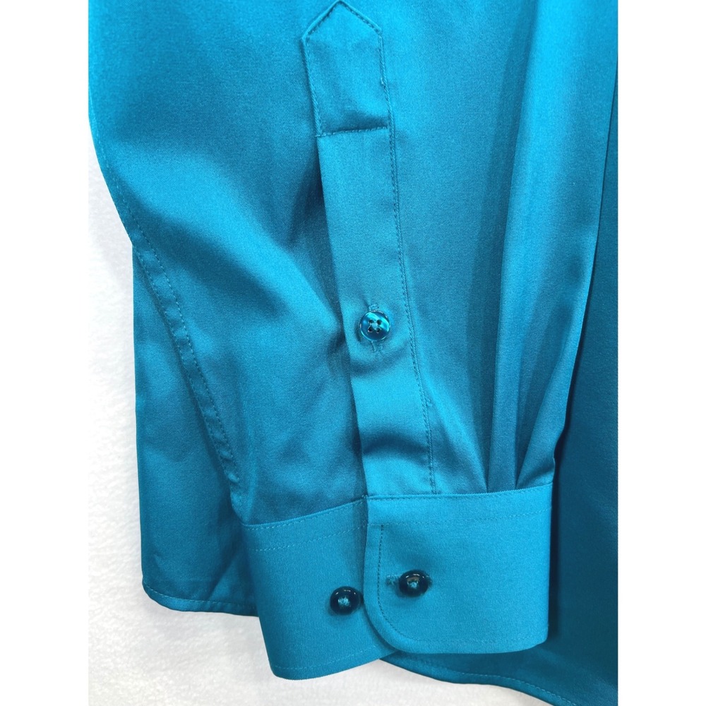 Flex Mens Luxury Collection Teal Blue Long Sleeve Button Down Dress Shirt XL - Picture 5 of 14